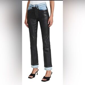 FRAME Sylvie Slender Strait Coated Combo Jeans Black Ice 25